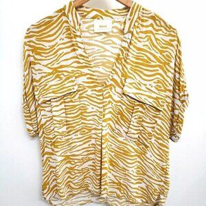 Maeve Anthropologie Yellow and White Zebra Print Top Women's Sz M